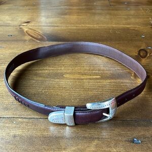 Brighton Vintage Onyx Western Brown Woven Belt Silver Buckle - Sz 30